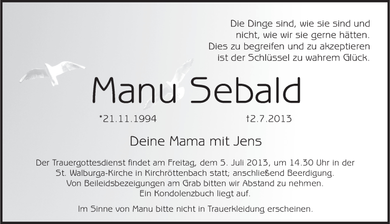  Traueranzeige für Manu Sebald vom 04.07.2013 aus Pegnitz-Zeitung